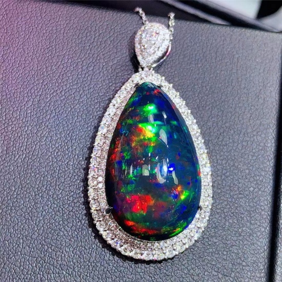 14k Gold 28.50 Ct Natural Opal & Diamond Pendant