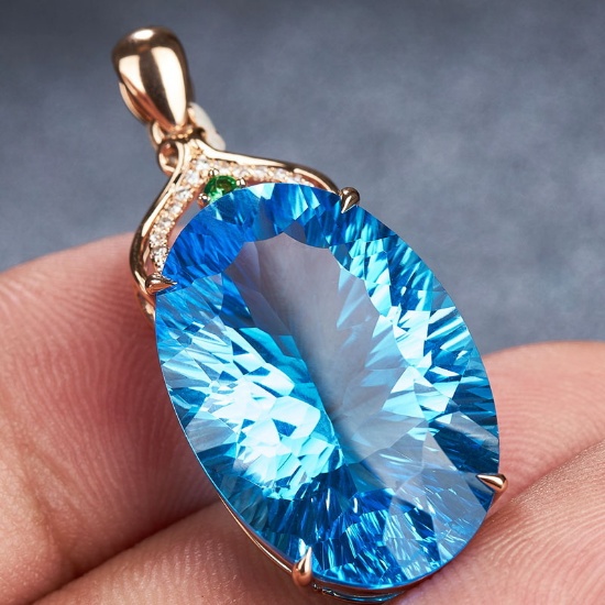 14k Gold 22.88 Ct Natural Topaz & Diamond & Tsavorite Pendant