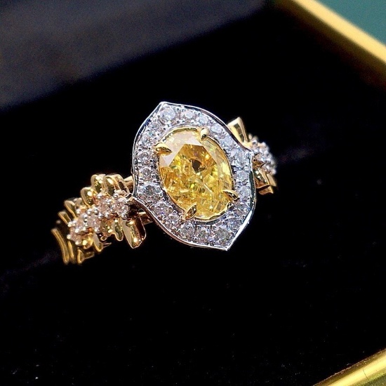 14k Gold 1.26 Ctw Natural Yellow Diamond & Diamond & Art Deco Ring