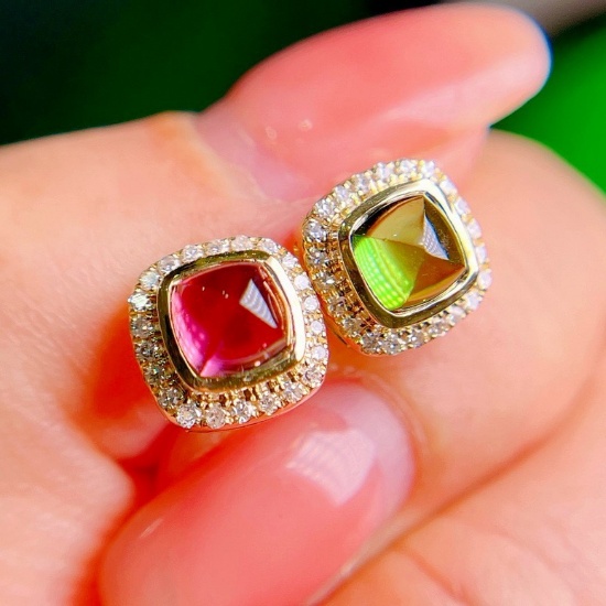 14k Gold 2.45 Ctw Natural Tourmaline & Diamond Earrings