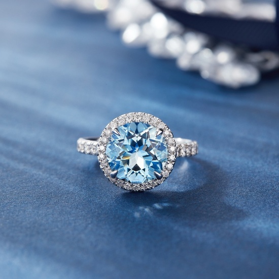 14k Gold 3.36 Ct Natural Aquamarine & Diamond Ring