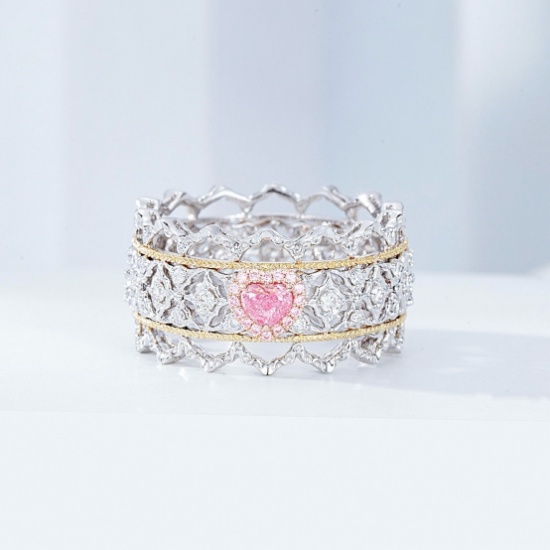 14k Gold 0.65 Ctw Natural Pink Diamond & Diamond & Art Deco Ring
