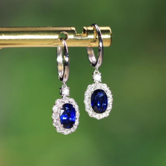 14k Gold 0.97 Ct Natural Sapphire & Diamond Earrings