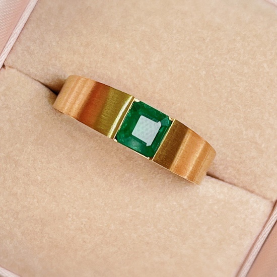14k Gold 0.76 Ct Vivid Green Natural Emerald & Men¡¯s Ring