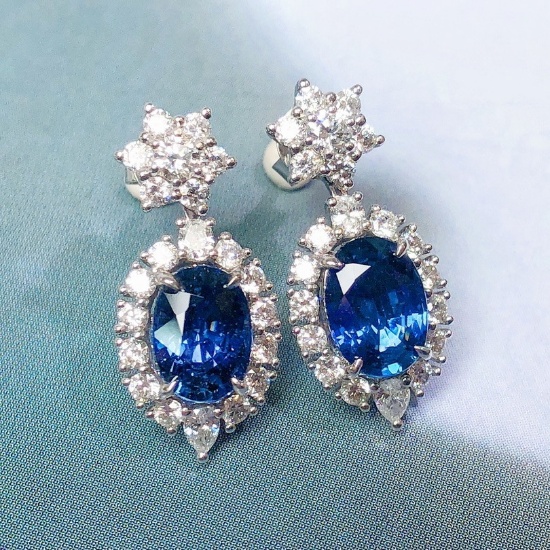 14k Gold 3.68 Ctw Natural Sapphire & Diamond Earrings