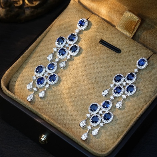14k Gold 7.48 Ctw Natural Sapphire & Diamond Earrings