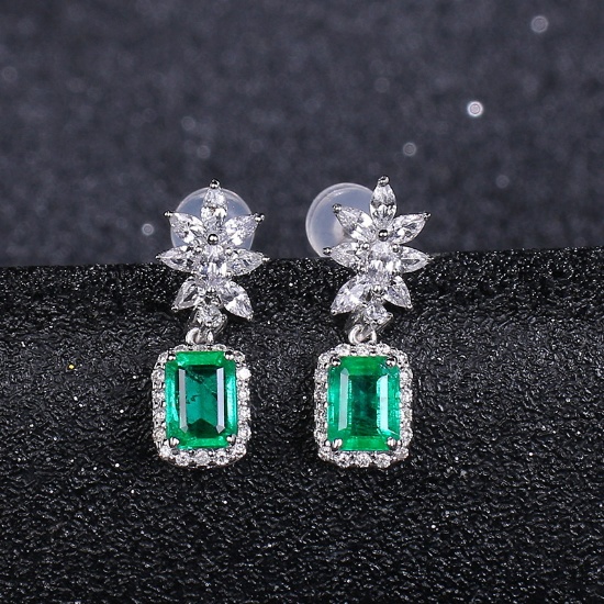 14k Gold 1.98 Ct Vivid Green Natural Emerald & Diamond Earrings