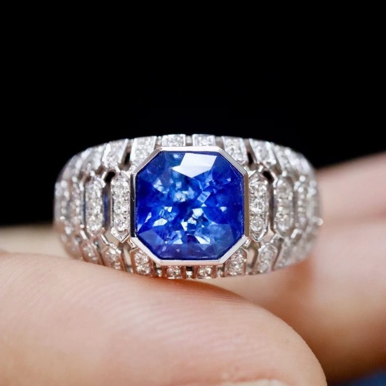 14k Gold 2.95 Ctw Natural Sapphire & Diamond Ring