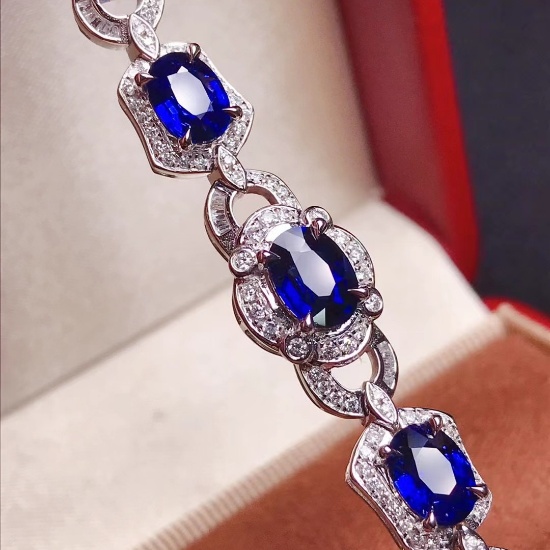 14k Gold 5.97 Ctw Natural Sapphire & Diamond Bracelet