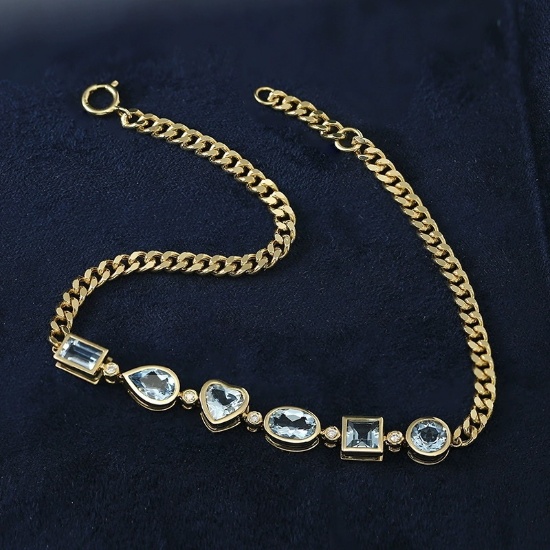 14k Gold 2.04 Ctw Natural Aquamarine & Diamond Bracelet