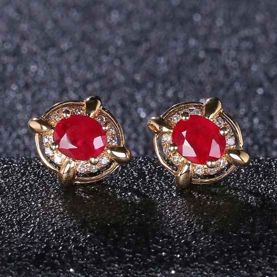 14k Gold 0.92 Ct Natural Ruby & Diamond & Diamond Earrings