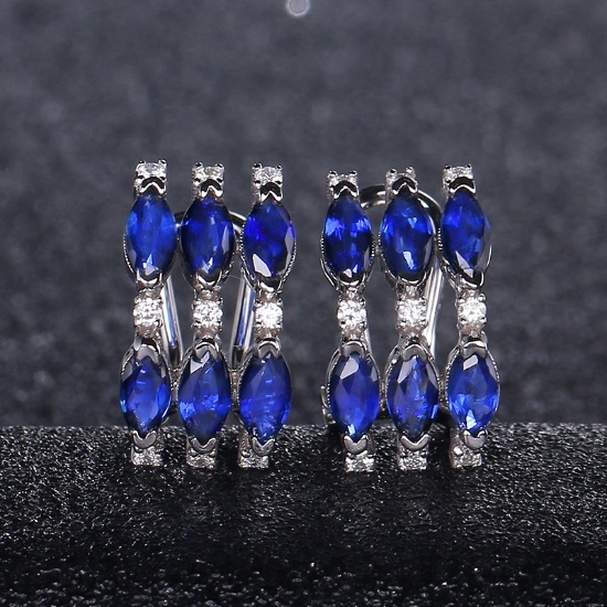14k Gold 2.18 Ct Natural Sapphire & Diamond Earrings