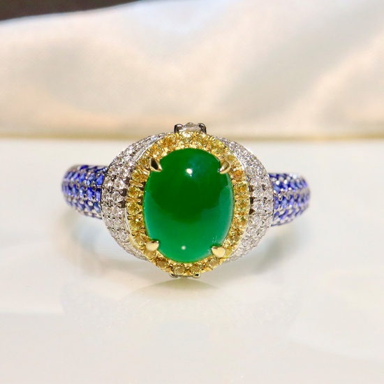 14k Gold 1.74 Ctw Vivid Green Natural Emerald & Diamond & Art Deco Ring