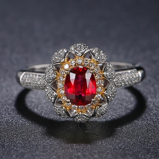 14k Gold 0.66 Ct Natural Ruby & Diamond & Art Deco Ring