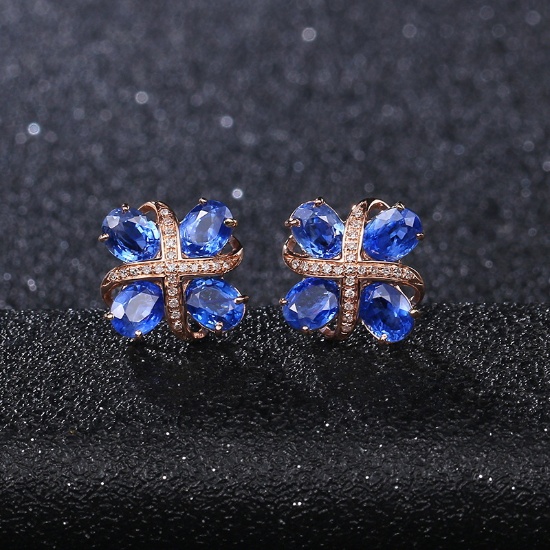 14k Gold 3.24 Ct Natural Sapphire & Diamond Earrings