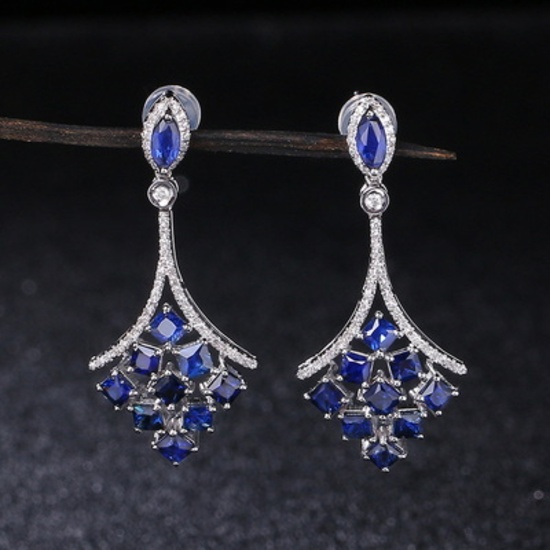 14k Gold 3.38 Ct Natural Sapphire & Diamond Earrings