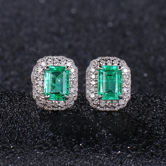 14k Gold 1.98 Ct Natural Emerald & Diamond Earrings