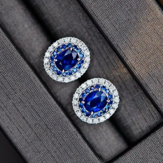 14k Gold 2.00 Ct Natural Sapphire & Diamond Earrings