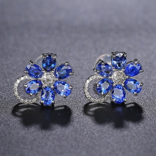 14k Gold 4.11 Ct Natural Sapphire & Diamond Earrings