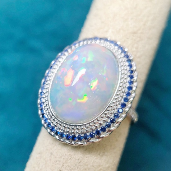14k Gold 5.48 Ctw Natural Opal & Diamond Ring