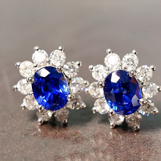 14k Gold 1.08 Ctw Natural Sapphire & Diamond & Toi Et Moi Earrings