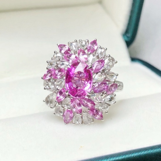 14k Gold 1.81 Ctw Natural Sapphire & Diamond & Cocktail Ring