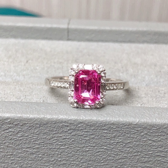 14k Gold 1.64 Ctw Natural Padparadscha Sapphire & Diamond Ring