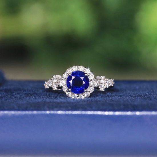 14k Gold 1.52 Ctw Vivid Blue Natural Sapphire & Diamond & Cocktail Ring