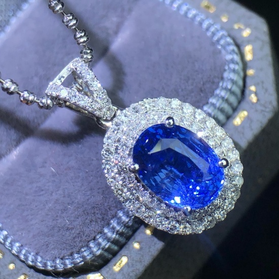 14k Gold 1.50 Ct Natural Sapphire & Diamond Pendant