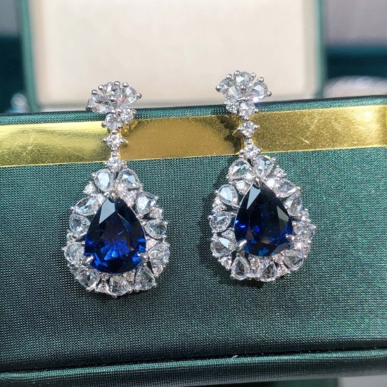 14k Gold 4.58 Ctw Natural Sapphire & Diamond Earrings