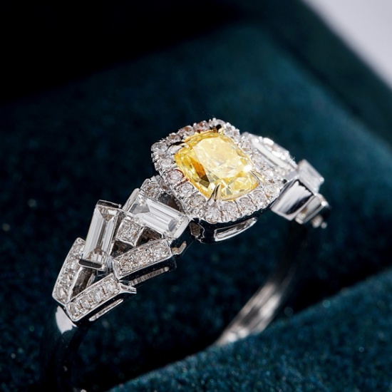 14k Gold 0.88 Ctw Natural Yellow Diamond & Diamond & Cocktail Ring