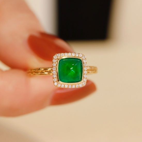 14k Gold 1.81 Ctw Vivid Green Natural Emerald & Diamond & Solitaire Ring