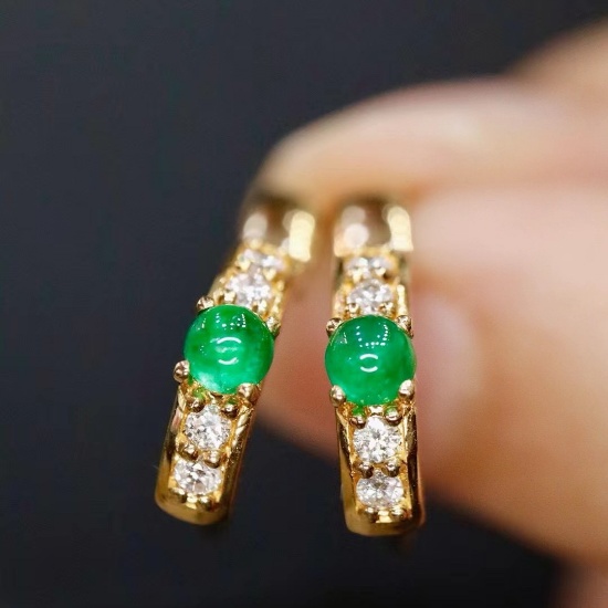 14k Yellow Gold 0.41 Ctw Natural Emerald & Diamond Earrings