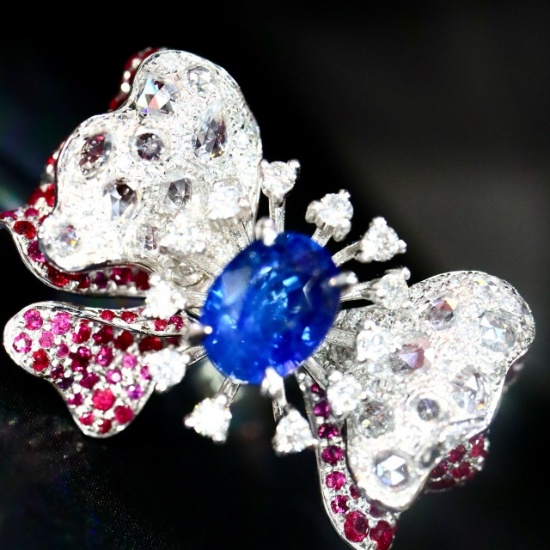 14k White Gold 2.78 Ctw Natural Sapphire & Diamond Ring