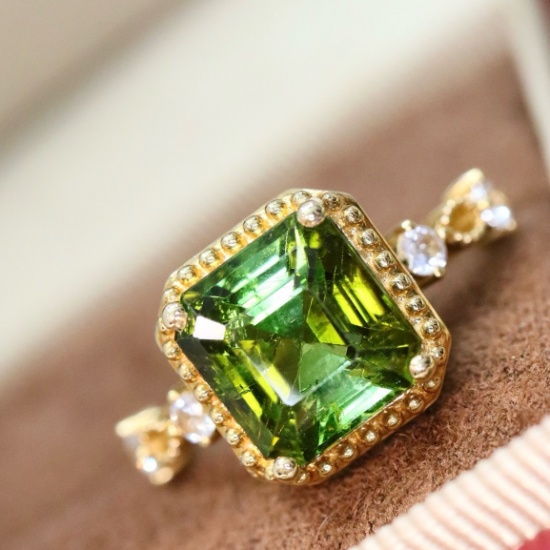 14k Yellow Gold 3.86 Ctw Natural Tourmaline & Sapphire Ring