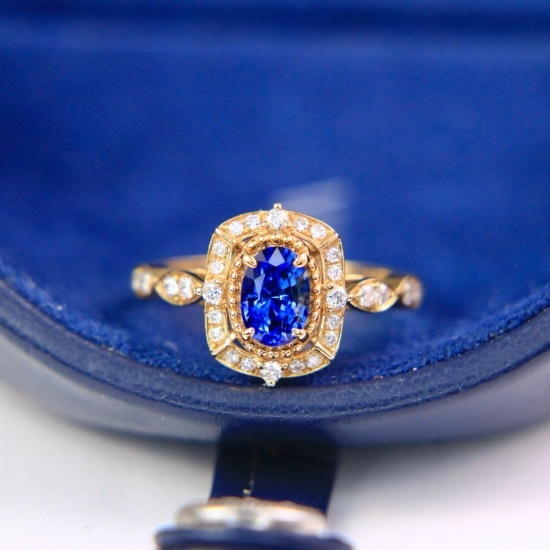 14k Yellow Gold 1.16 Ctw Natural Sapphire & Diamond Ring