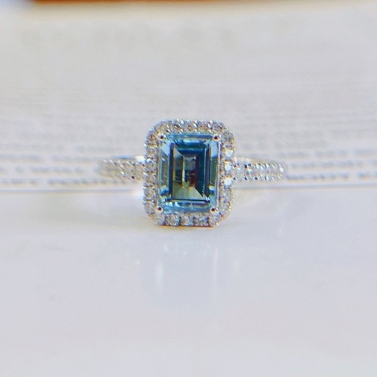 14k White Gold 1.26 Ctw Natural Aquamarine & Diamond Ring