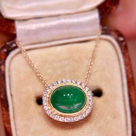 14k White Gold 3.18 Ctw Natural Emerald & Diamond Pendant