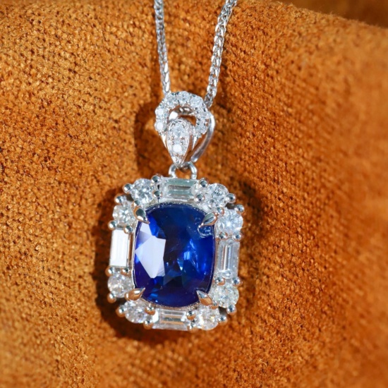 14k White Gold 1.26 Ctw Natural Sapphire & Diamond Pendant