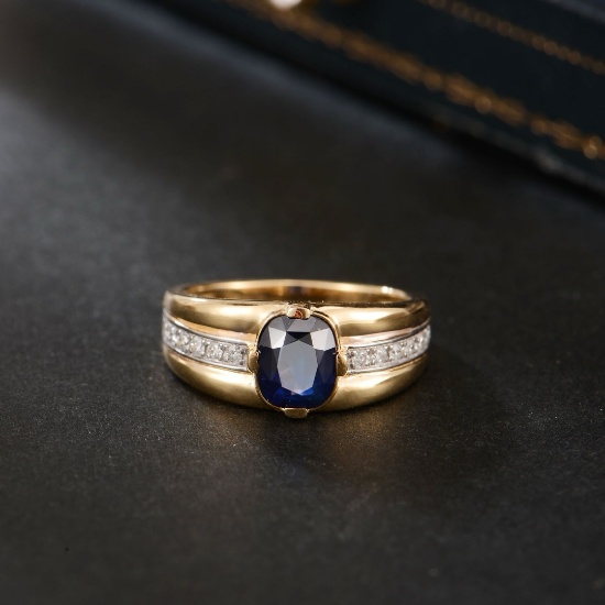 14k White Gold 1.5 Ct Natural Sapphire & Diamond Ring
