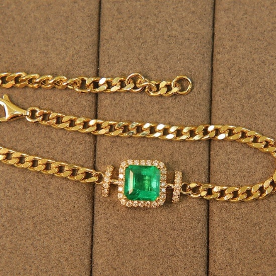 14k Rose Gold 1.77 Ctw Natural Emerald & Diamond Bracelet