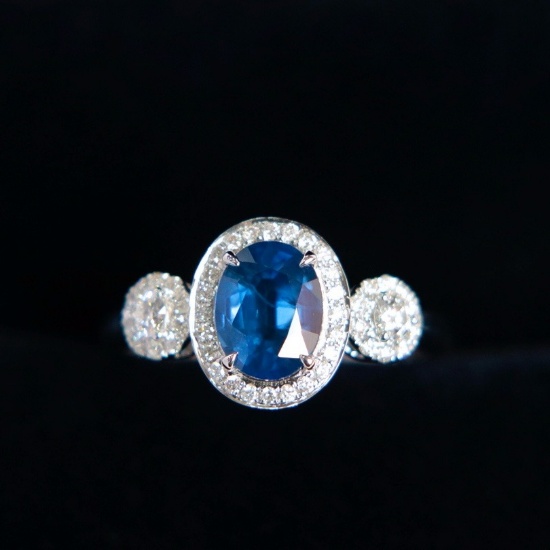 14k White Gold 1.73 Ctw Natural Sapphire & Diamond Ring