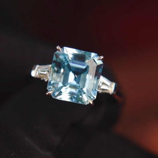 14k White Gold 4.63 Ctw Natural Aquamarine & Diamond Ring