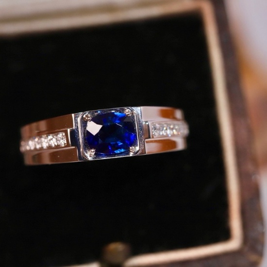 14k White Gold 1.02 Ctw Natural Sapphire & Diamond Ring