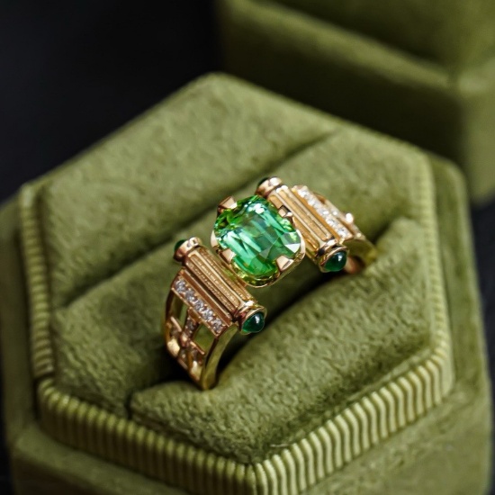 14k Yellow Gold 2.55 Ctw Natural Tourmaline & Diamond Ring