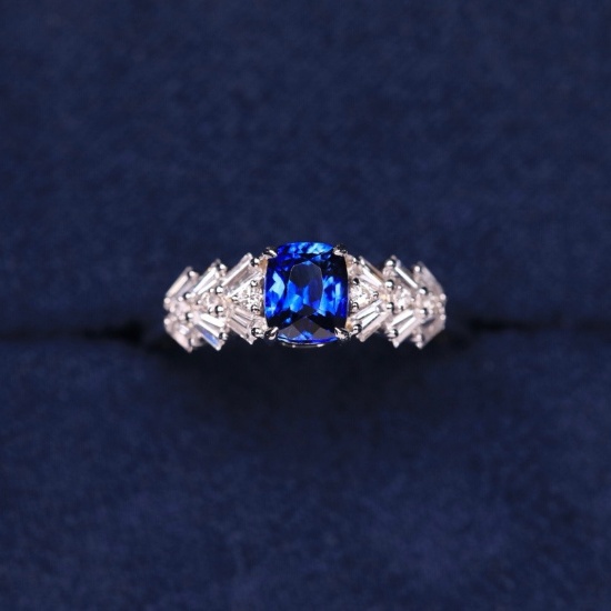 14k White Gold 1.39 Ctw Natural Sapphire & Diamond Ring