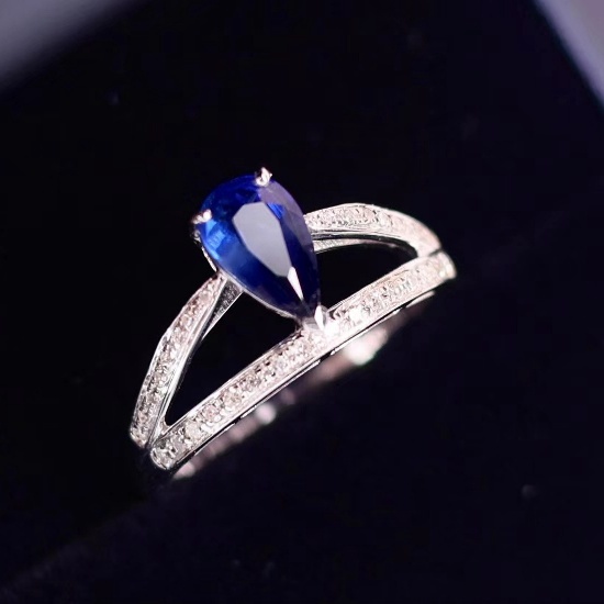 14k White Gold 1.03 Ct Natural Sapphire & Diamond Ring