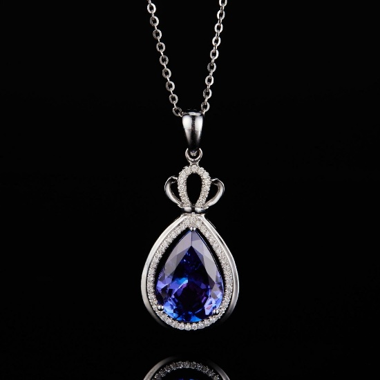 14k White Gold 4.68 Ctw Natural Tanzanite & Diamond Pendant