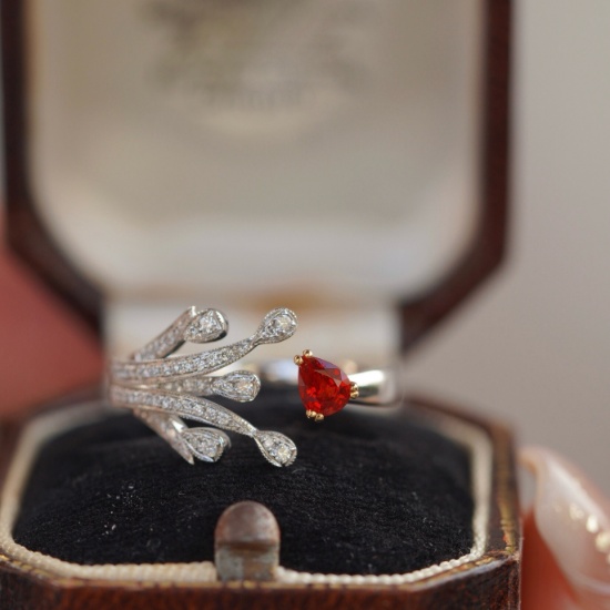 14k White Gold 0.34 Ct Natural Ruby & Diamond Ring