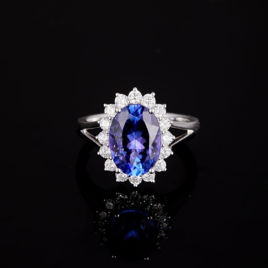 14k White Gold 4.68 Ctw Natural Sapphire & Diamond Ring